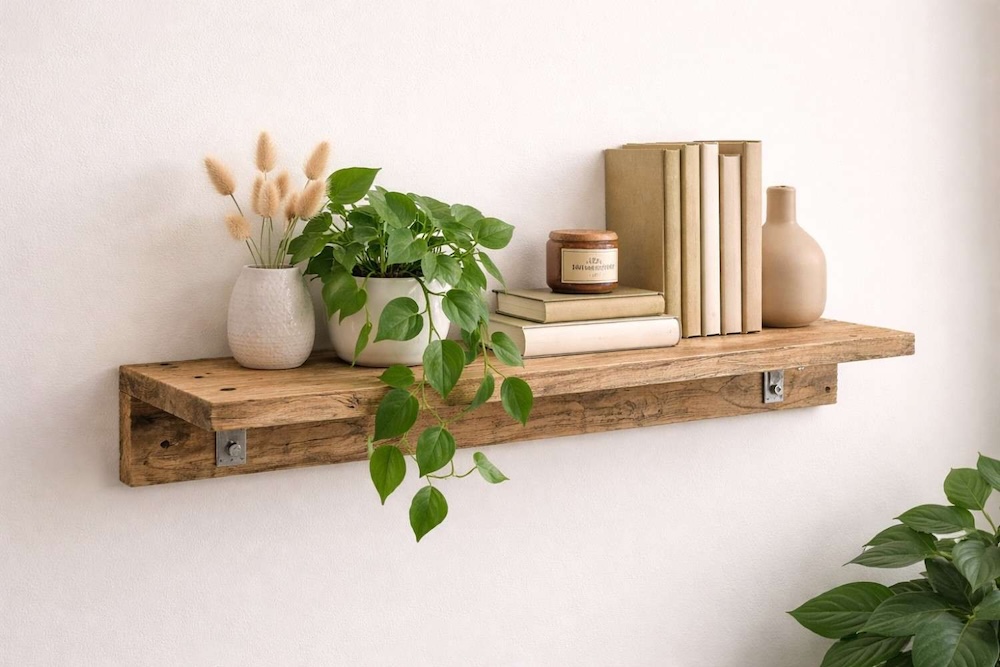 półki z palet wiszące na książki i kwiaty 