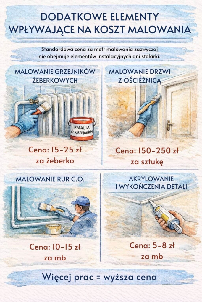 Cena za metr malowania - koszt dodatkowych elementów