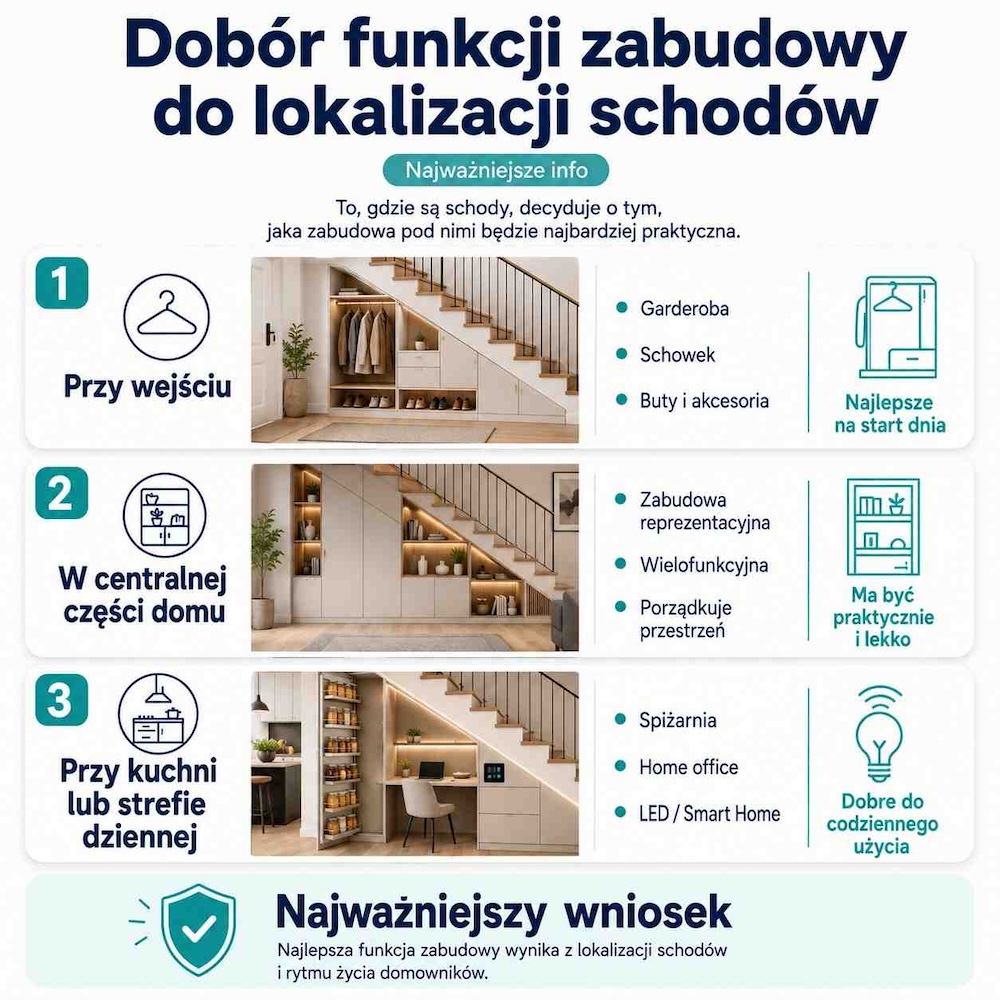 zabudowa dopasowana do miejsca schodów 