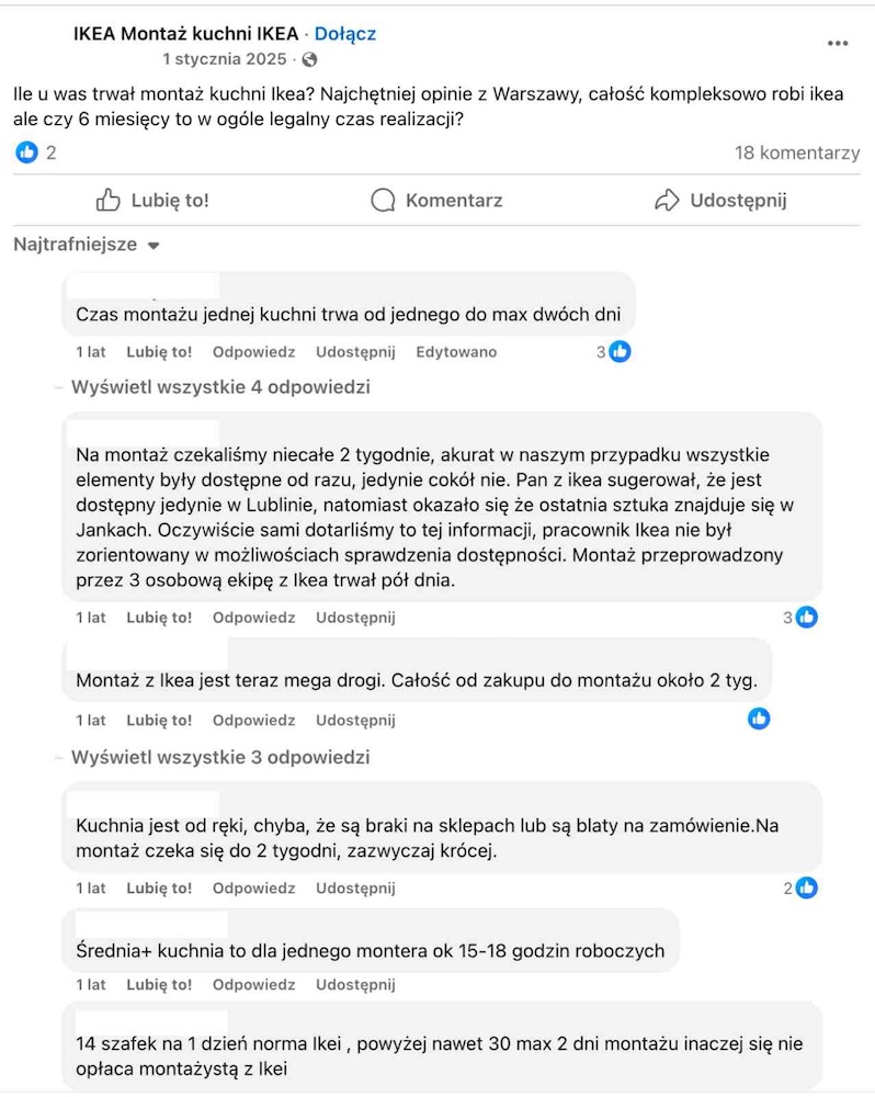 czas trwania montażu kuchni z ikea dyskusja na temat montażu mebli ikea na facebook