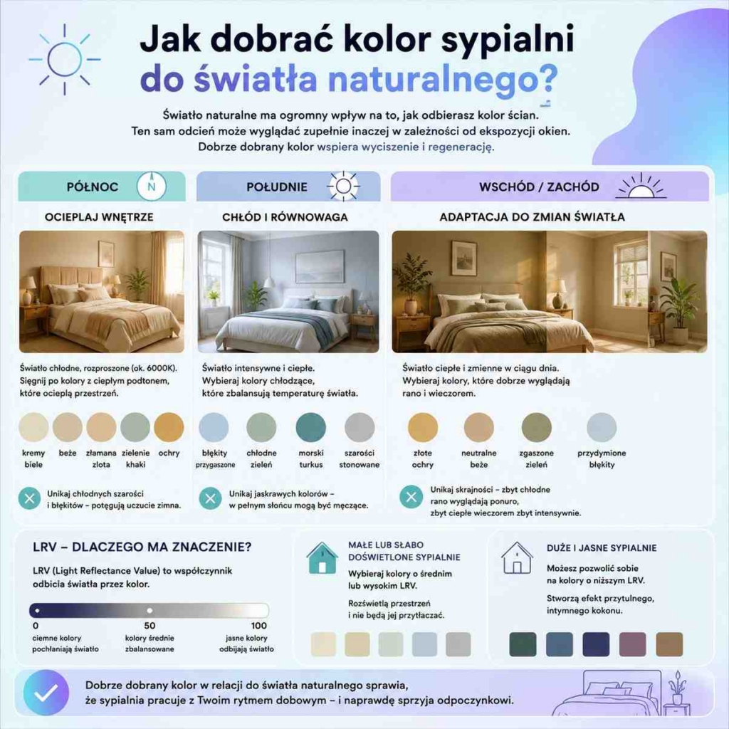 dopasowanie koloru do światła w sypialni 