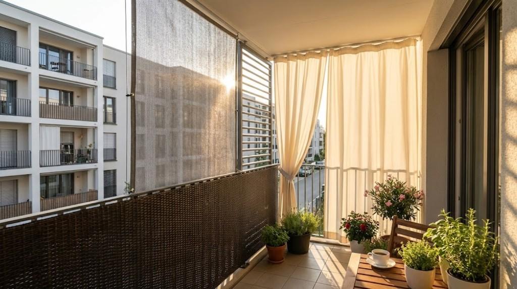 jak osłonić balkon w bloku od słońca - zasłony wiszące 