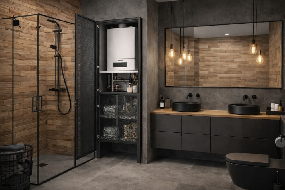 zabudowa pieca gazowego w stylu loft