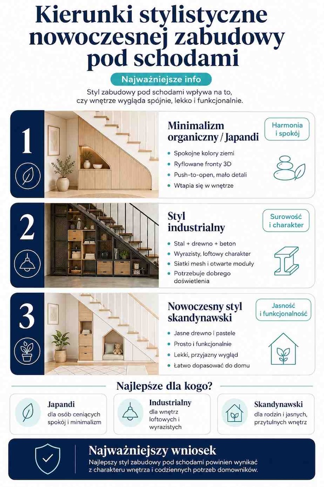 modne style zabudowy pod schodami 
