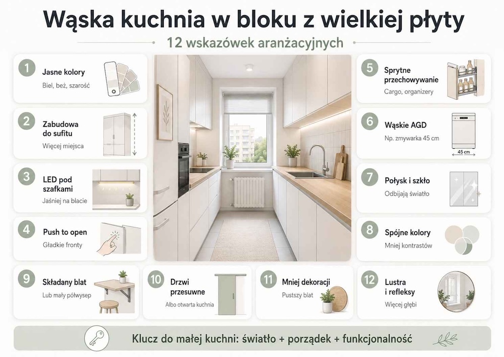 wąska kuchnia w bloku z wielkiej płyty - wskazówki jak urządzić wąska kuchnia w bloku z wielkiej płyty - wskazówki aranżacyjne