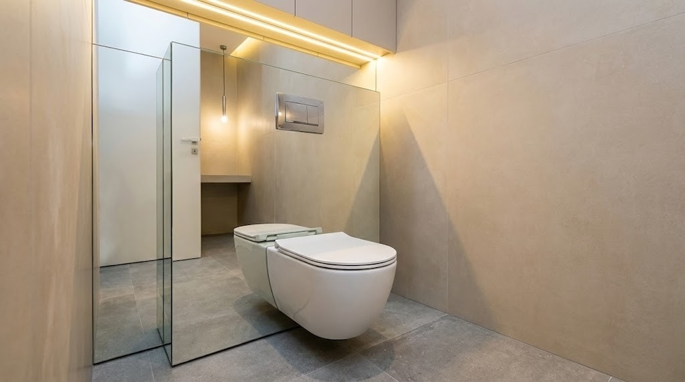 wc w lustrzanej zabudowie 