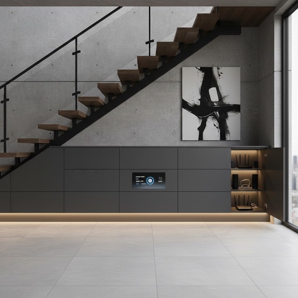 Zabudowa pod schodami z oświetleniem LED i Smart Home