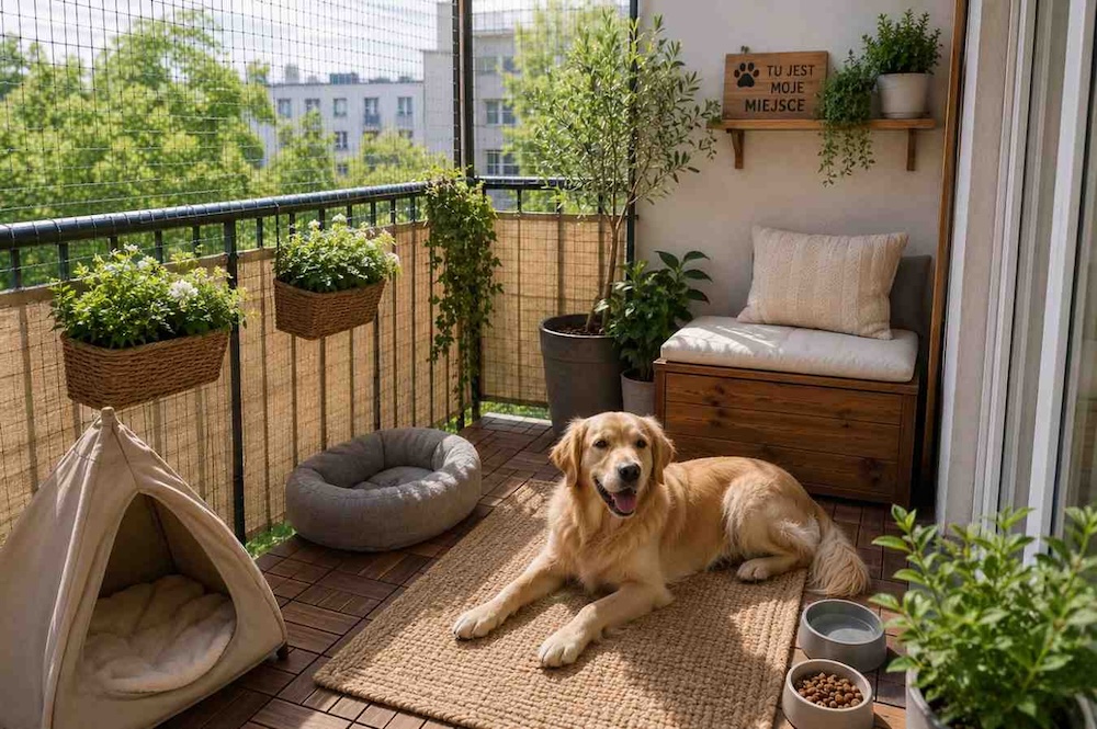 balkon-przyjazny-zwierzetom balkon z miejscem dla zwierząt