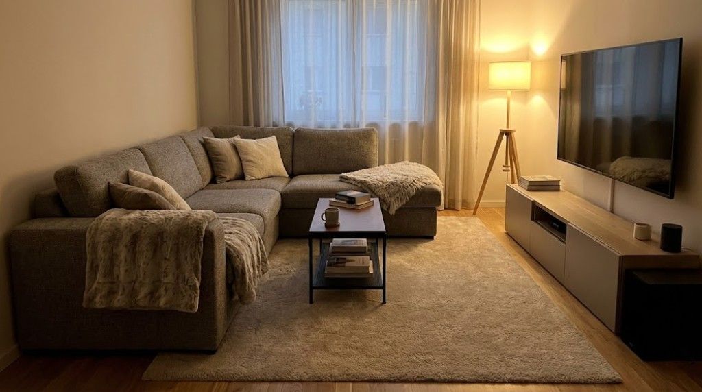 jak-urzadzic-salon-w-bloku-z-kanapa-i-telewizorem jak urządzić salon w bloku z kanapą przed telewizorem