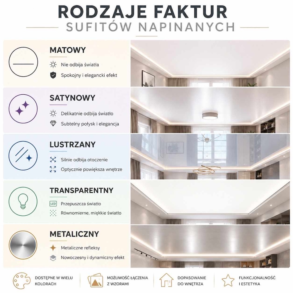 rodzaje-faktur-sufitu-napinanego warianty faktur sufitu napinanego