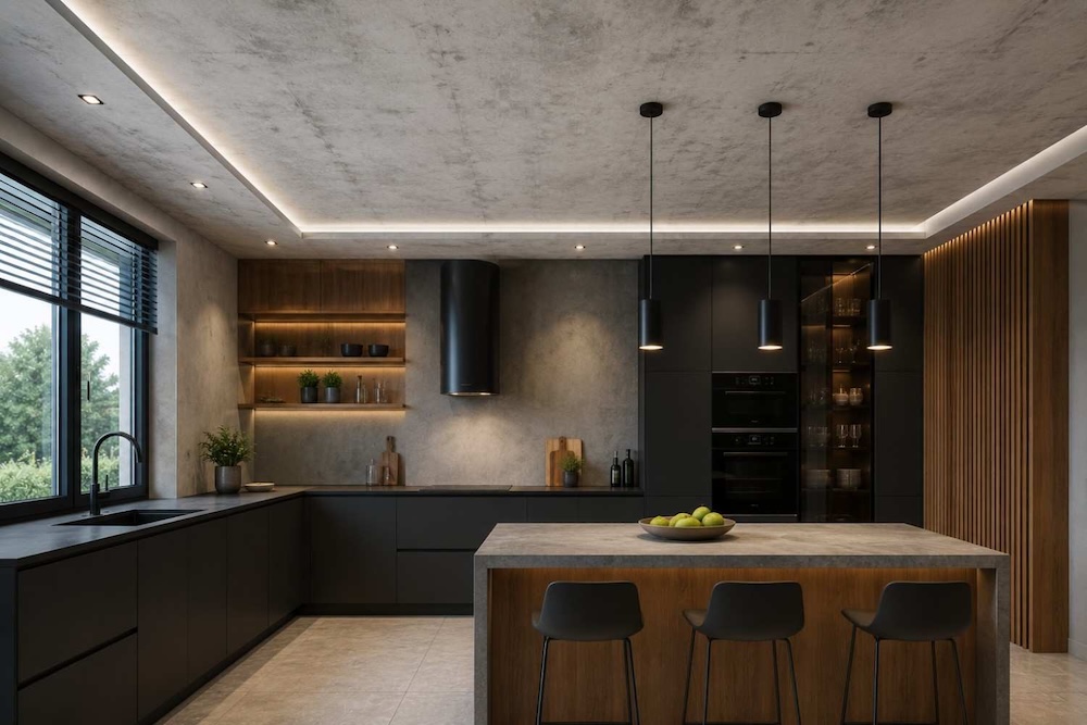 sufit-napinany-z-motywem-betonu sufit napinany z efektem betonu