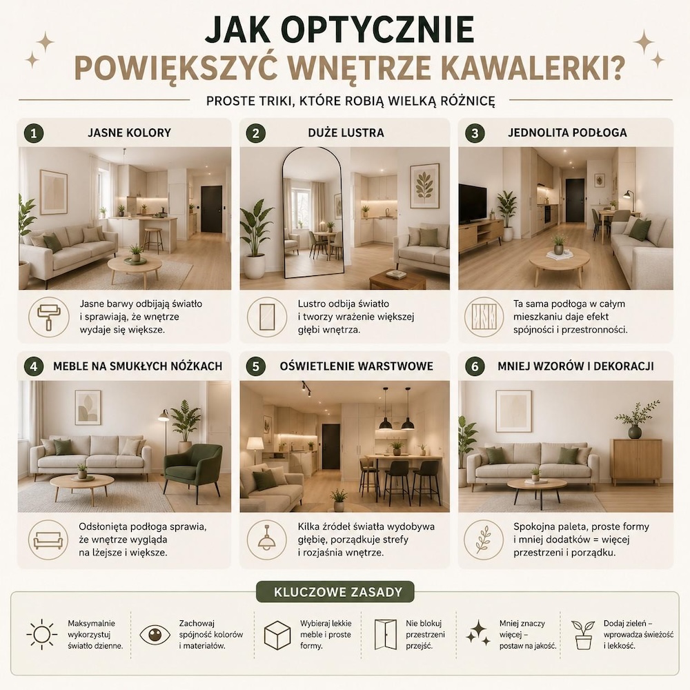 jak wizualnie powiększyć kawalerkę 