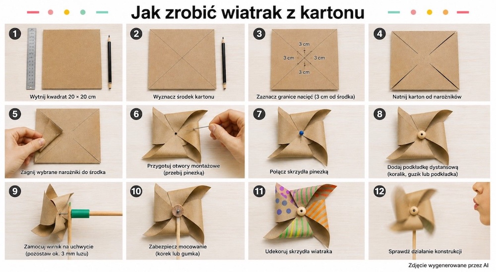 jak zrobić wiatrak z kartonu - instrukcja 