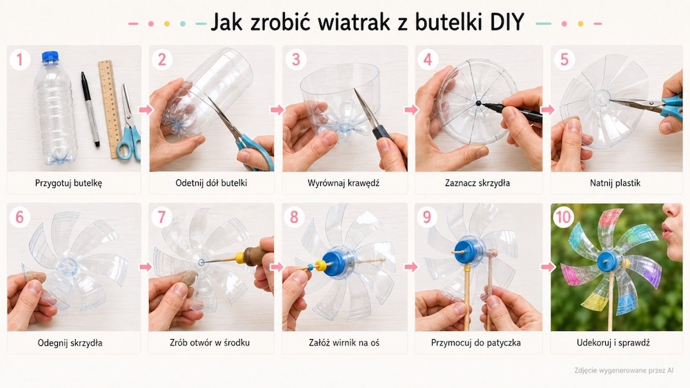 jak zrobić wiatrak z plastikowej butelki - instrukcja 