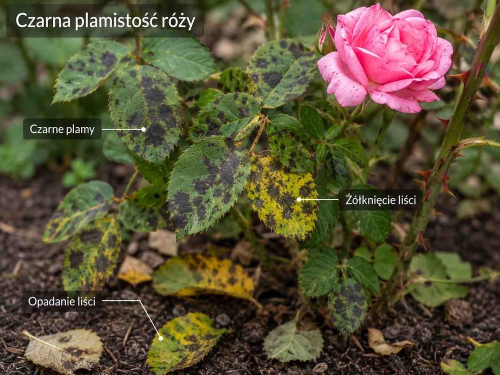 objawy i rozpoznanie czarnej plamistości róży 