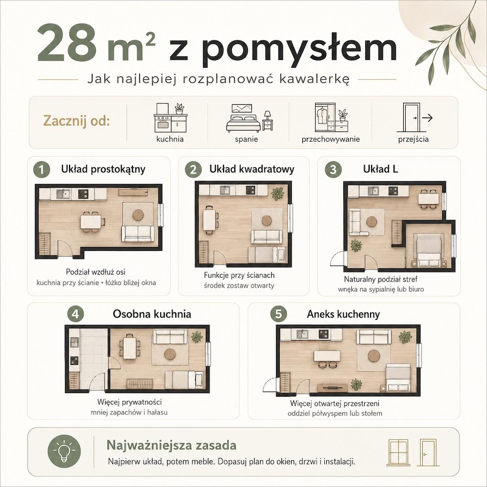 planowanie kawalerki 28m2 