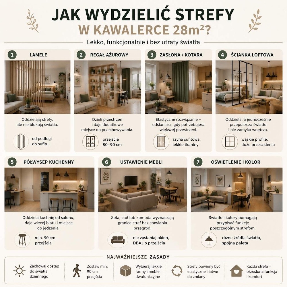 jak wydzielić strefy w kawalerce 