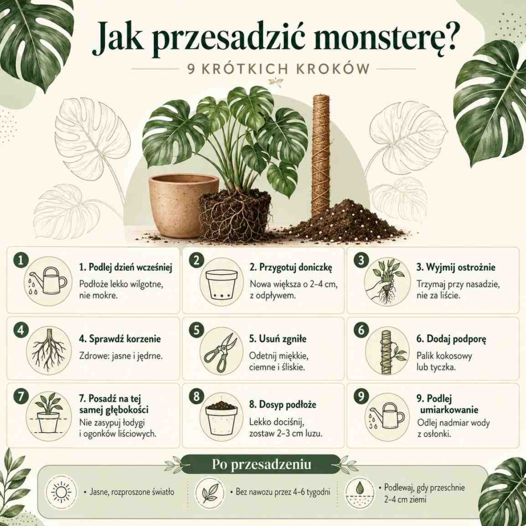 przesadzanie-monstery-9-krokow przesadzanie monstery krok po kroku